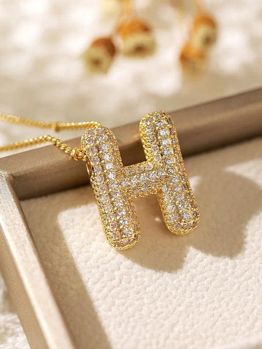 Zircon Bubble Gold letter necklaces