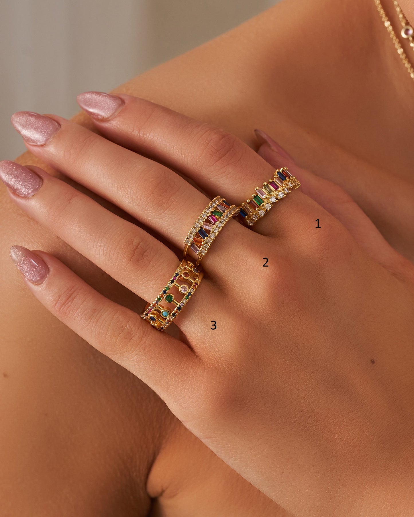 Rings wit h colorful zircon stones