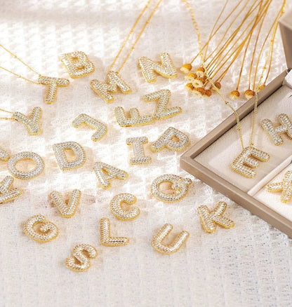 Zircon Bubble Gold letter necklaces