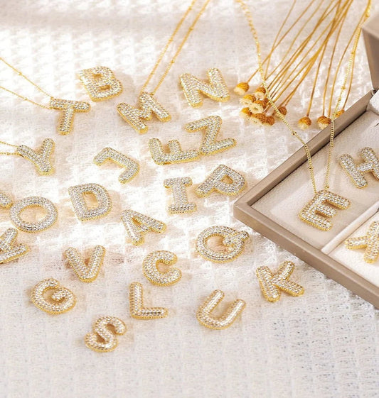 Zircon Bubble Gold letter necklaces