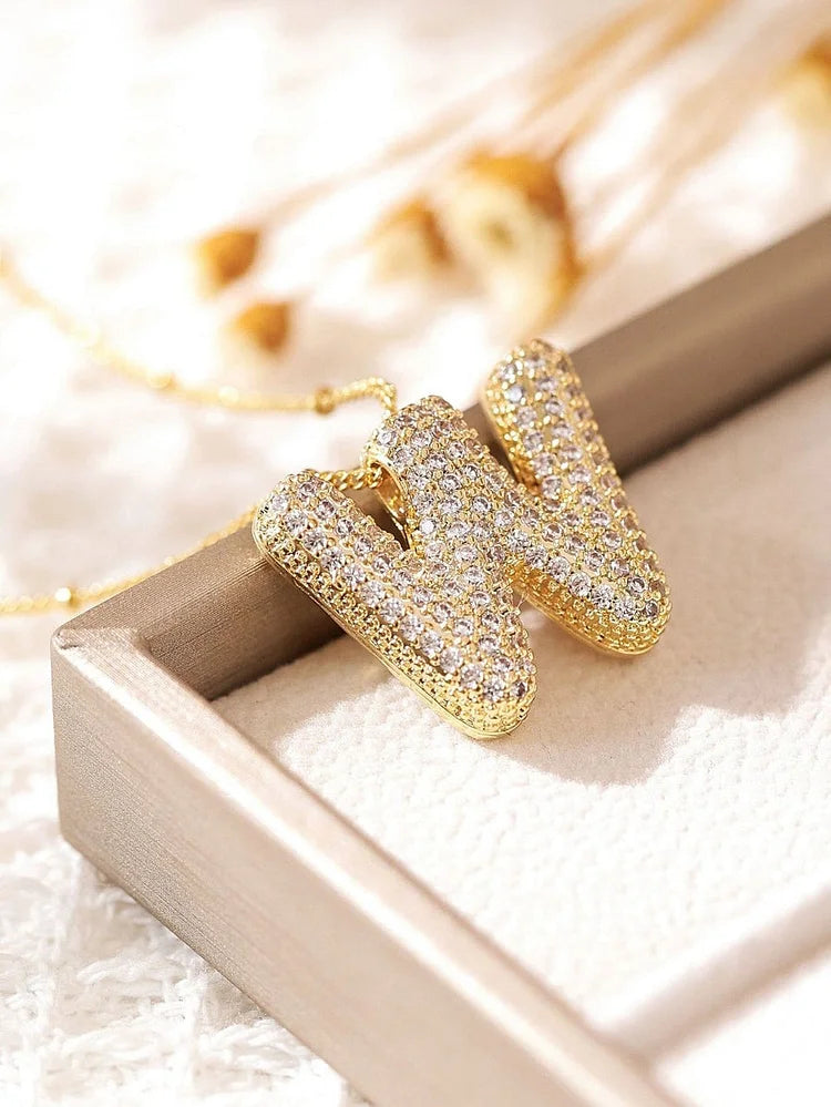 Zircon Bubble Gold letter necklaces