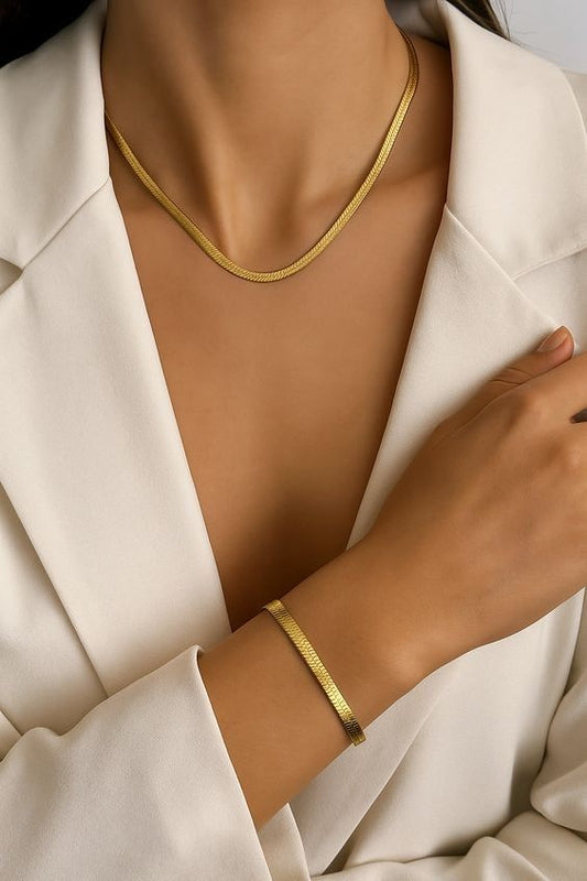 Herringbone Flat Snake Chain Necklace & Bracelet
