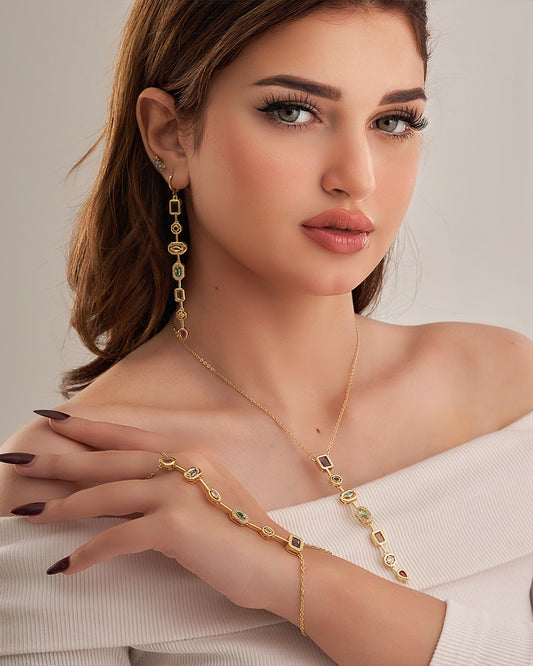 Colorful Jewelry Set (Necklace + Hand chain + Earring )