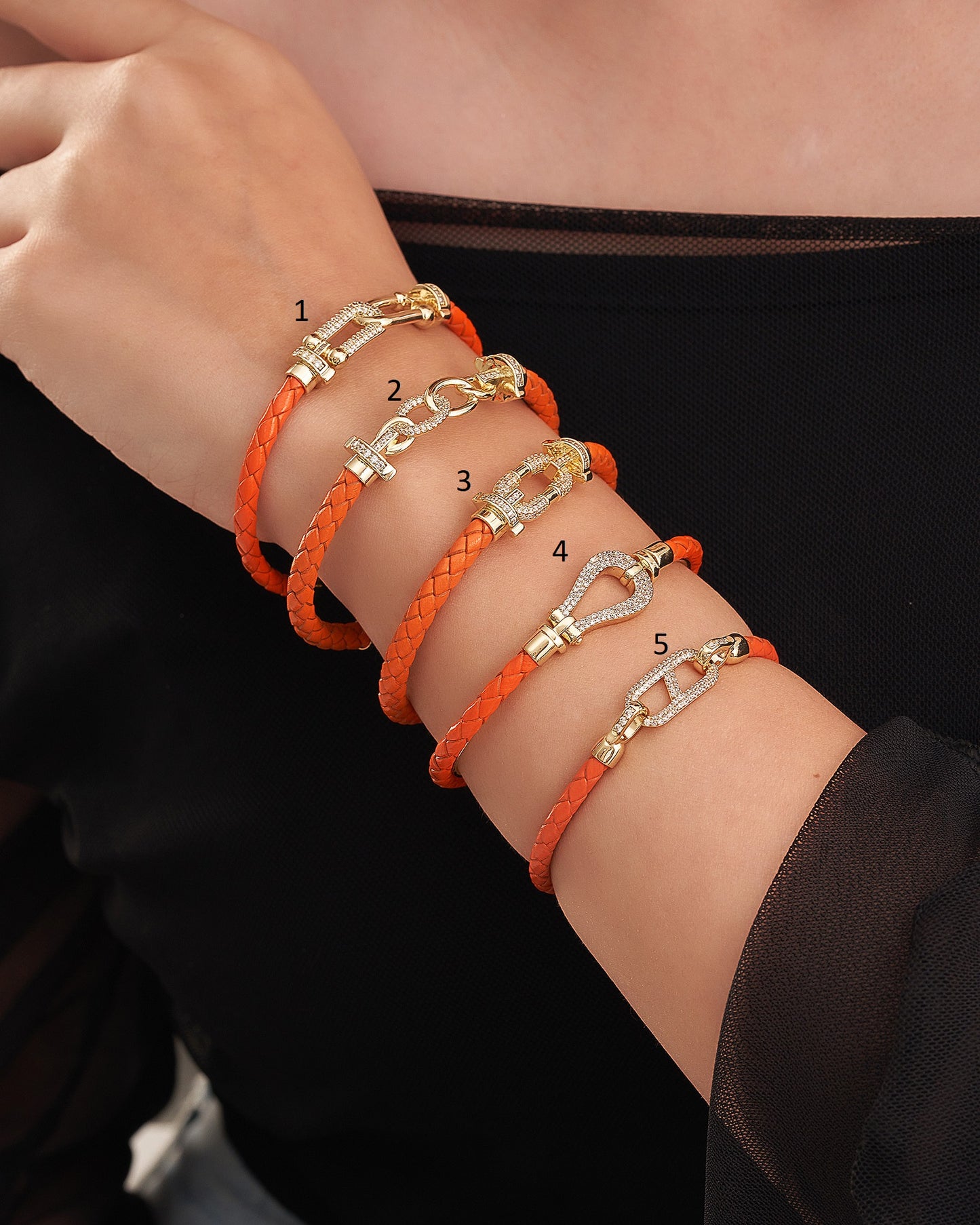 :Trendy orange Leather Bangles