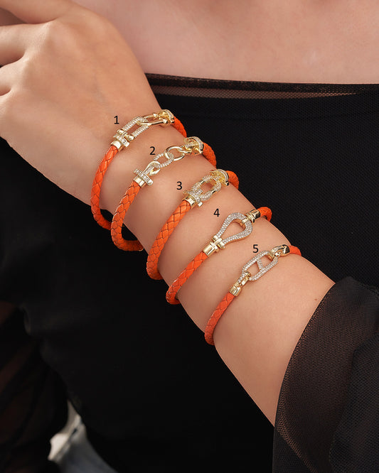 :Trendy orange Leather Bangles