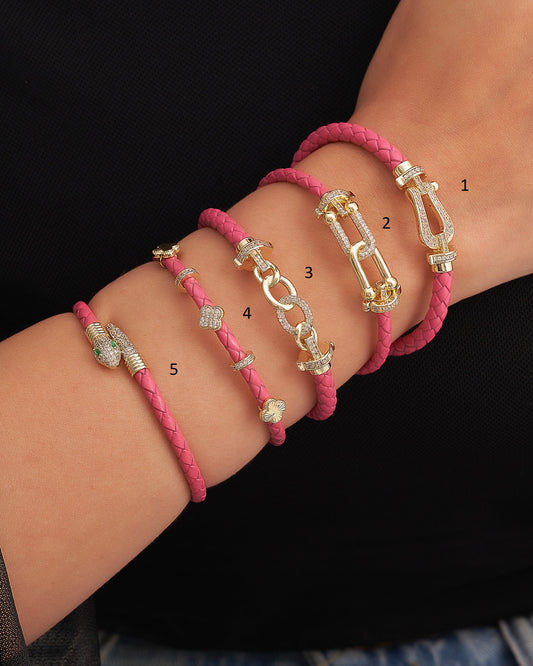 Fuchsia Leather Bangles