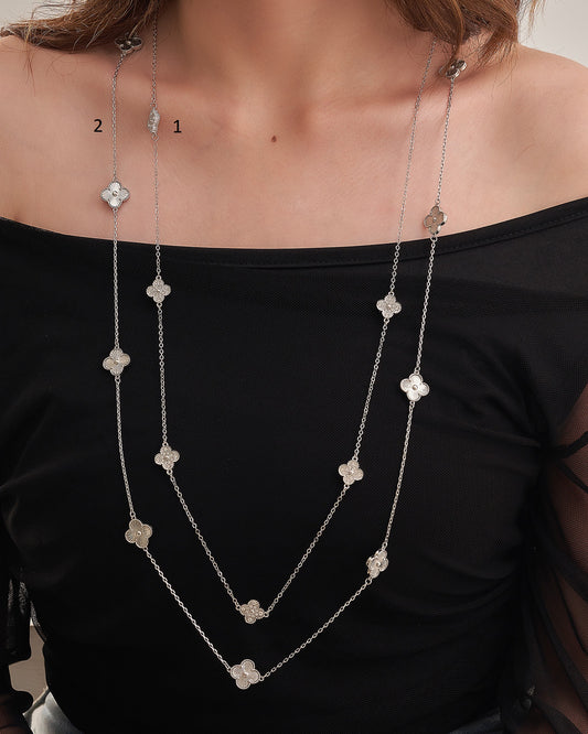 Long Van-cleef Necklace (silver tone )