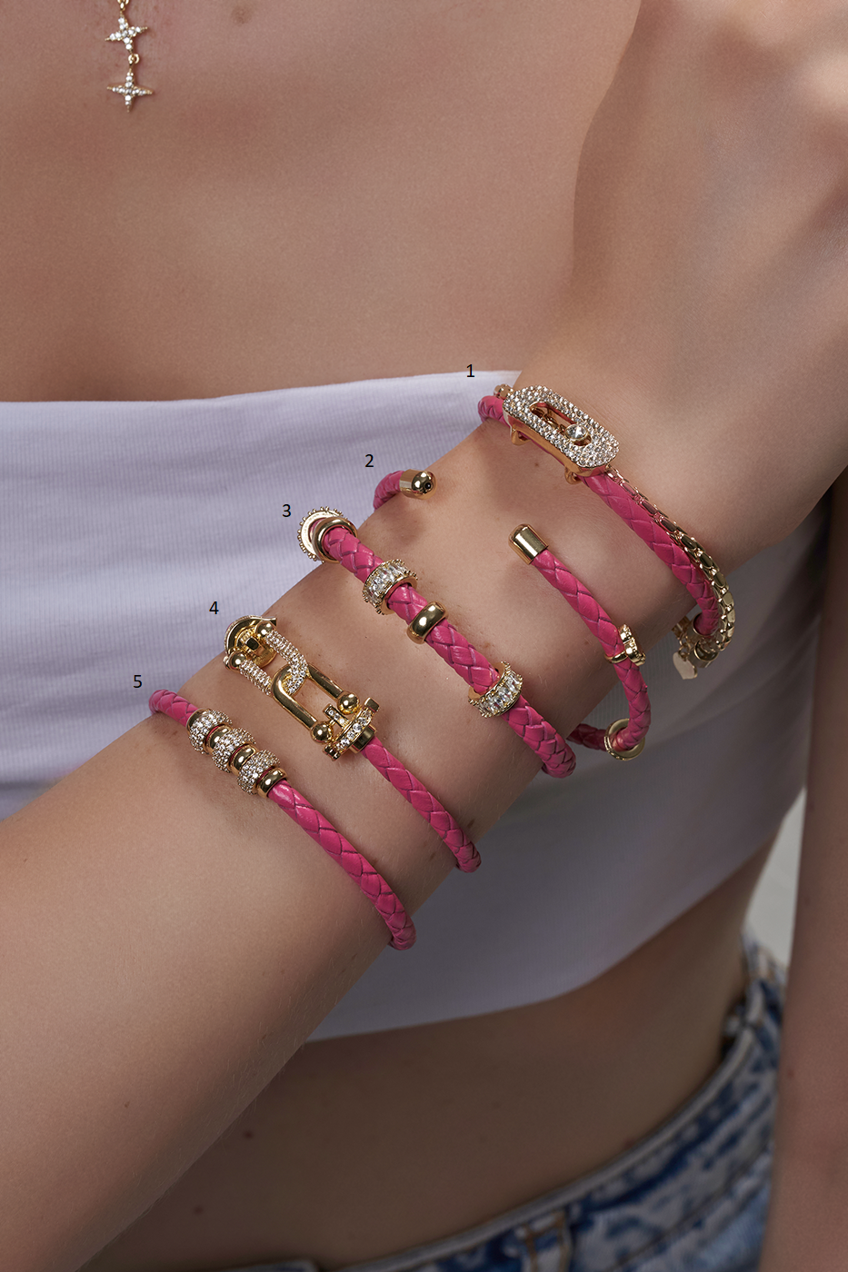 Leather and Gold-Plated Bangles