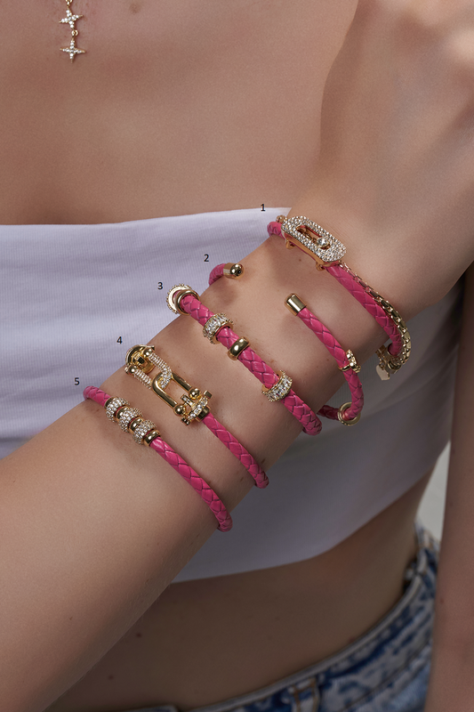 Leather and Gold-Plated Bangles