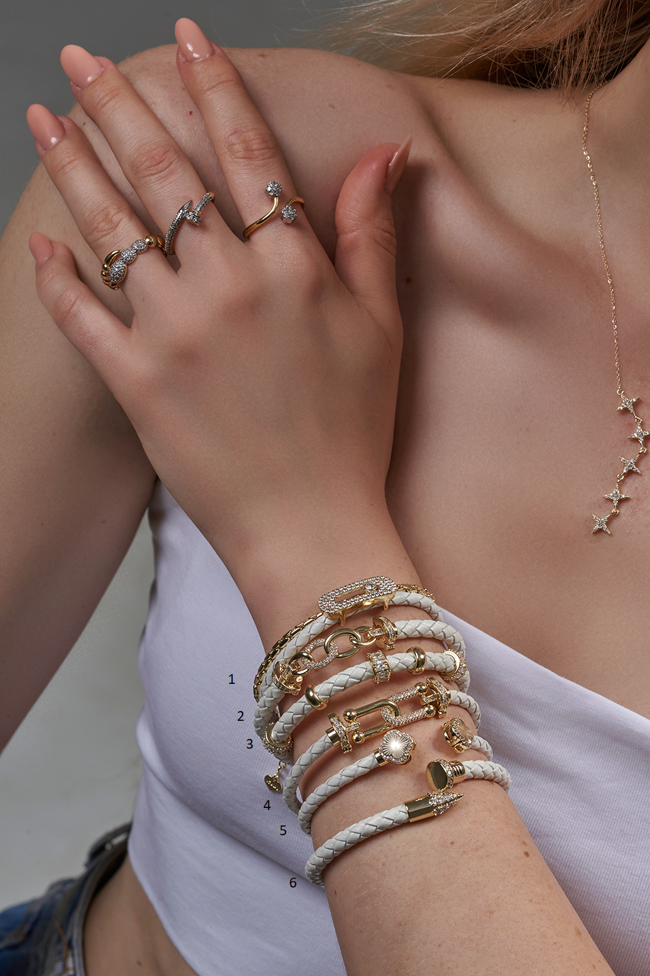 Leather and Gold-Plated Bangles