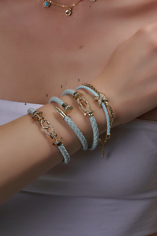 Leather and Gold-Plated Bangle