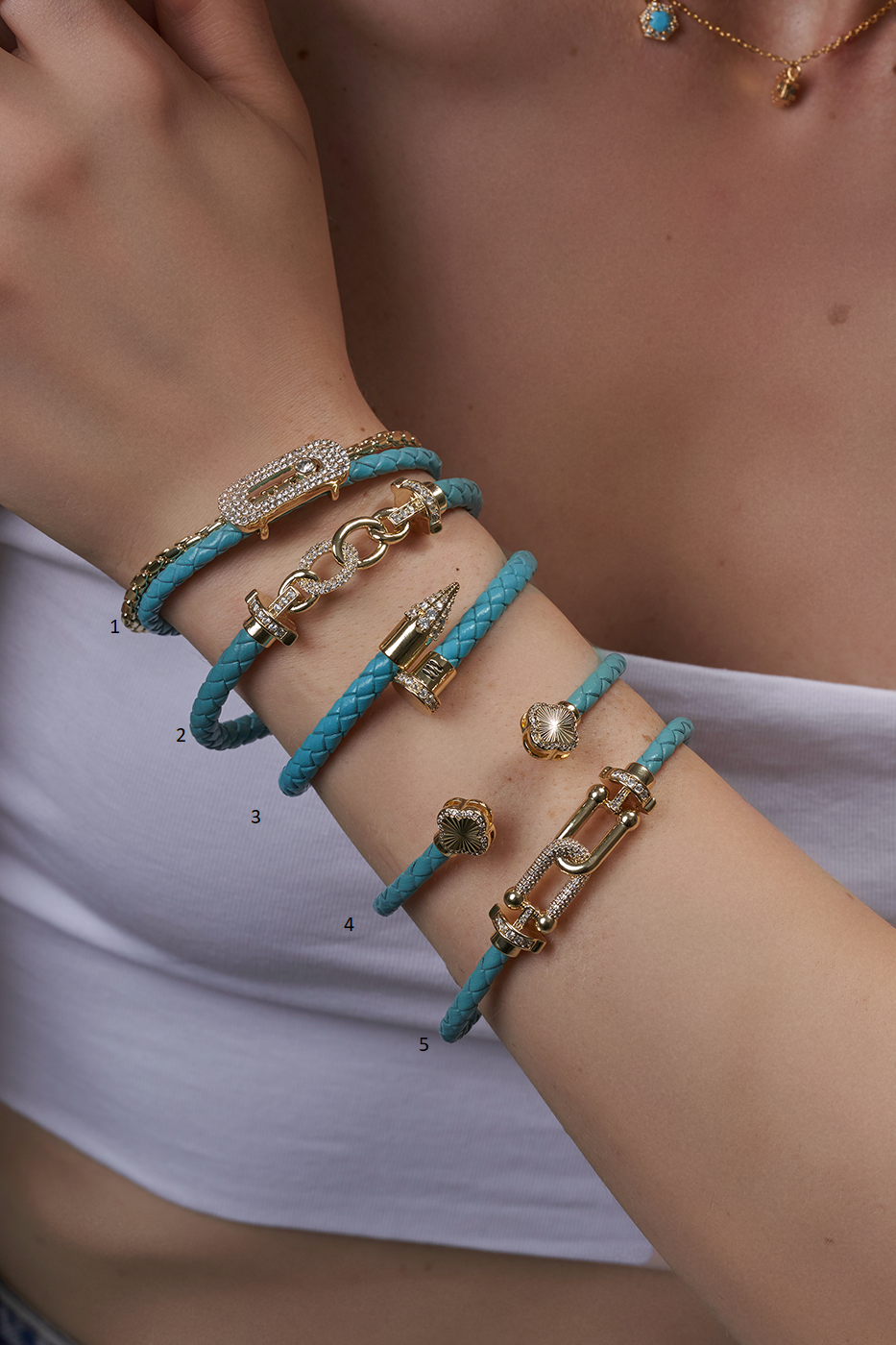 Leather and Gold-Plated Bangle