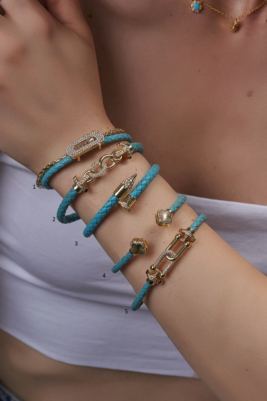 Leather and Gold-Plated Bangle