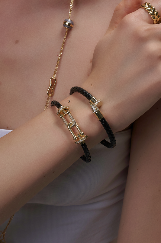 Leather and Gold-Plated Bangles