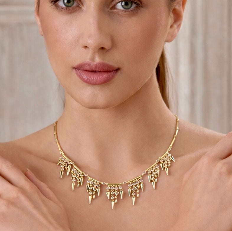 Golden Fringe Zircon Necklace