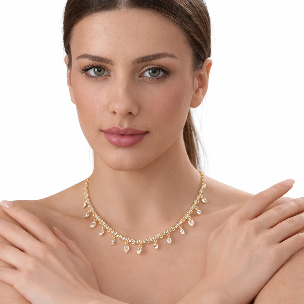 Crystal Drop Charm Necklace