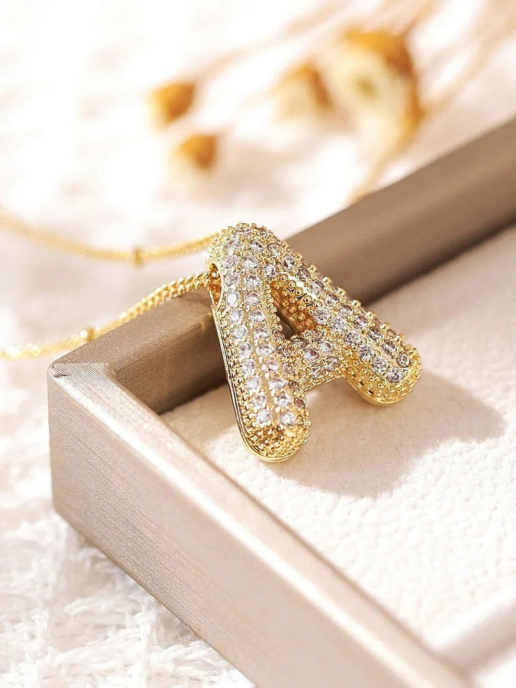 Zircon Bubble Gold letter necklaces